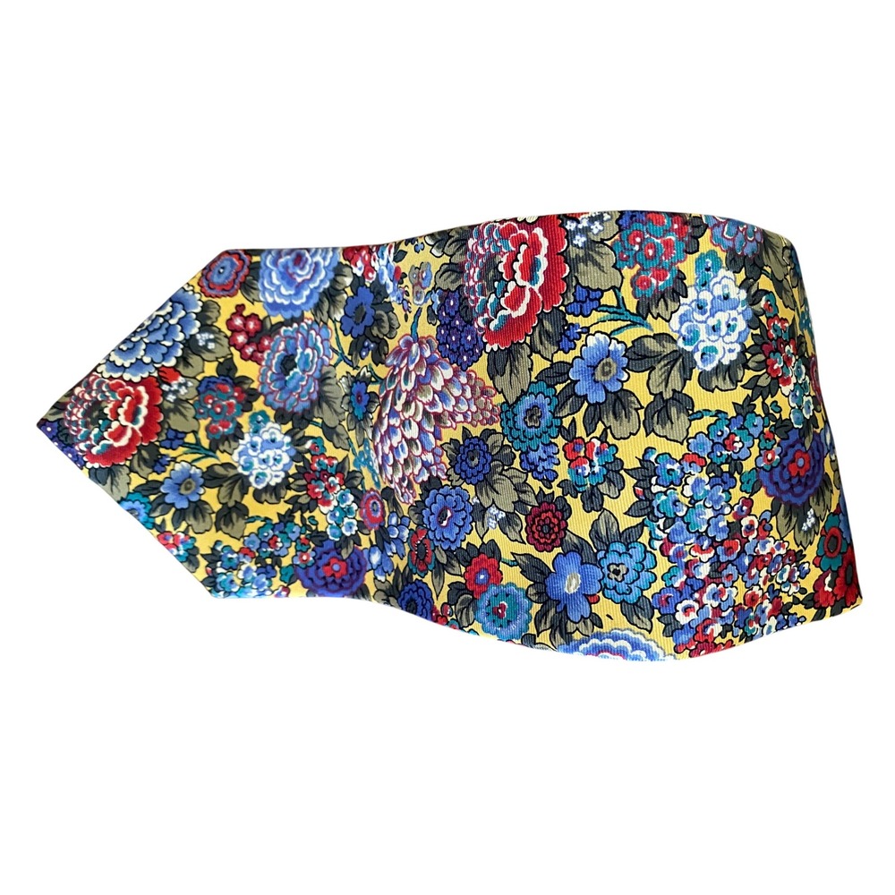 Meeting Street Mens Yellow Floral Silk Tie Italian Silk Made in USA 2620